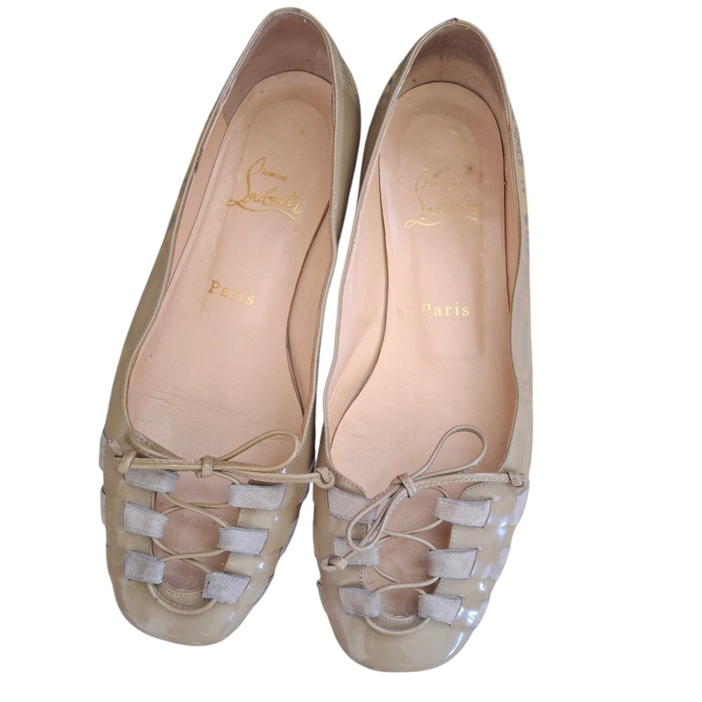 Christian Louboutin Mostola Taupe Patent Leather Ballet Flats Women's Shoes 38